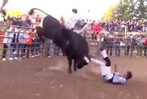 The terrifying moment when a raging bull tramples a rider