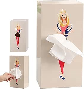 Cartoon Tissue Box,Lady Skirt Tissue Box Cover,Creative Tissue Box Holder,Wall Mounted Tissue Box, for Bathroom, Bedroom, Office, Living Room(Beige)