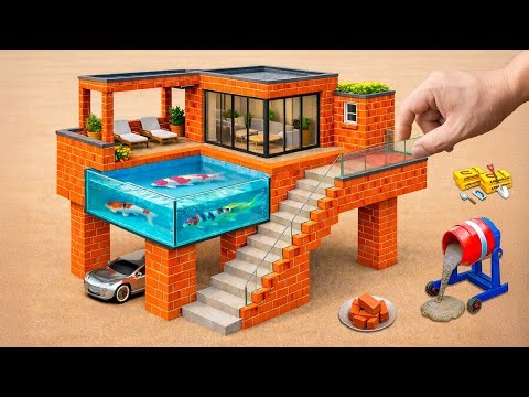 DIY Mini Brick & Concrete Villa with a Rooftop Swimming Pool | ‪@MinMinTractor‬