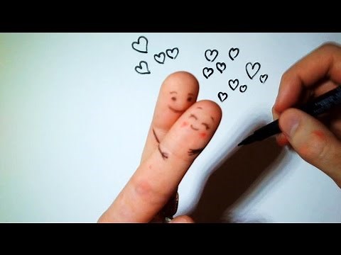 Drawing Cute couple on my finger - Easy Step !