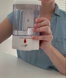 Wall Mounted Hand Sanitizer Dispenser with Protective Steel Cover - 24oz/700ml Large Refillable - Automatic Easy Wall Mount for Front Door, Kitchen, Commercial - Touchless Auto Soap Dispenser (White)