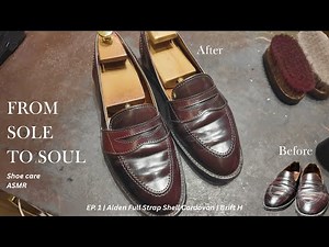 From sole to soul EP.1 | Alden Full Strap Shell Cordovan Color 8 | ASMR Shoeshine at Brift H Bangkok
