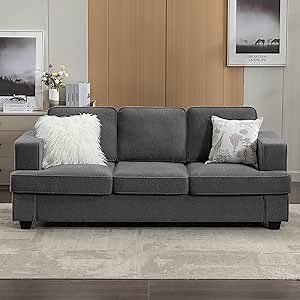 Sleeper Sofa, Couches and Sofas with Extra Deep Seats, Comfy Couches for Living Room, Living Room Furniture Sets, Modern, Teddy Velvet, Slate
