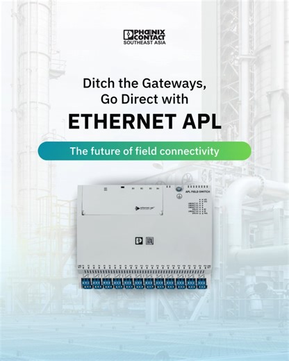 Still relying on gateways and converters to reach field devices? Phoenix Contact’s APL switch delivers 10 Mbps over 1,000 m, even in hazardous zones. Seamlessly connect PROFIBUS PA to PROFINET, manage networks with Layer 2 functionality, and upgrade easily using existing fieldbus cabling. 🔗 Modernise your field connectivity with a solution built for efficiency, safety, and scalability. #PhoenixContact #ProcessAutomation #IndustrialEthernet | Phoenix Contact SEA