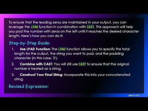 How to Concatenate in COGNOS 11 and Display Leading Zeros in Character Length