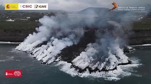 Drone footage: La Palma volcano creates new delta