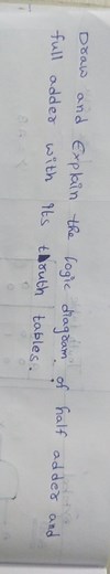 Draw and Explain the logic diagram of half adder and full adder... | Filo