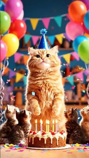 Dancing Birthday Cat with Balloons