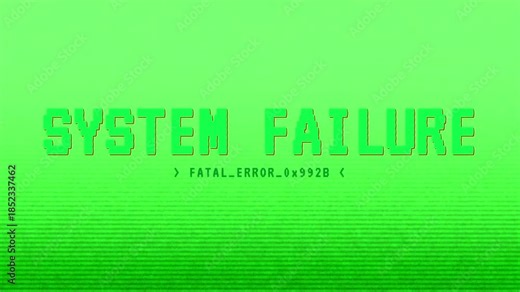 Retro computer screen glitch animation with system failure text and fatal error code in green terminal style