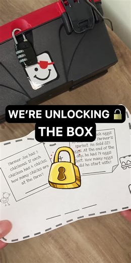 What's in the box? 📦 Part 2 (Math Puzzle Reveal), 🧩 Get Ready for 3rd Grade Escape Game 4 - Task 1. This is a printable game from our Home Escape Game Kit for kids ages 5 to 9. Stick around to the end to see the word puzzle to solve to open the 5-Letter lock. 🔐 Follow to solve this clue and find out what is inside the locked treasure chest! #kidsactivitiesathome #kidsgames #screenfreeplay