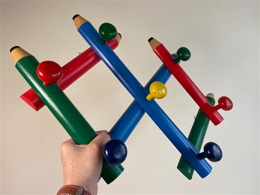 Jufhamvintage- Vintage Pencil Coat Rack- 1980s Pierre Sala Design Wooden Wall Coat Rack -postmodern- Memphis Style - Etsy