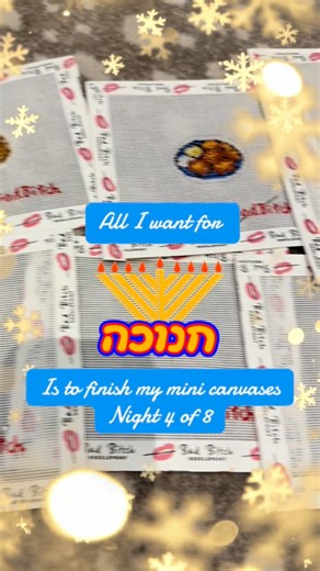 Mrs. Meshugga | Needlepoint Store on Instagram: "Night 4 of 8 🪡 ing my 🕎 mini canvases. Night 4: sufganiyot #needlepoint #ndlpt #hanukkah #chanukah #jewishandproud #needlepointersofinstagram"