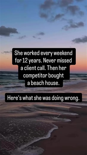 She worked every weekend for 12 years. Her competitor bought a beach house. Here's the difference. 👇 Sarah answered every client call personally. Lisa built systems that answered for her. Sarah worked 80-hour weeks. Lisa took month-long vacations. Sarah's business stopped when she stopped. Lisa's business grew while she slept. The difference? Lisa knew something Sarah didn't: Your business should work FOR you, not the other way around. At 55, I finally learned what Lisa knew. Now I teach women