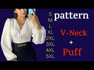 V-Neck Blouse with Bishop Sleeves ✂️ | Drafting a Fitted Puff-Sleeve Pattern (No Sew)