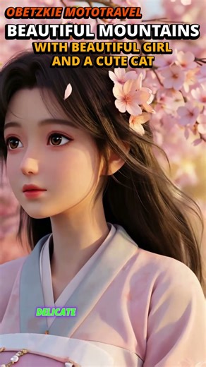 Beautiful girl and a white cat in the Mountain 🗻🍀🏔🌿🐱 #trending #viral #shortvideo #cat #mountains