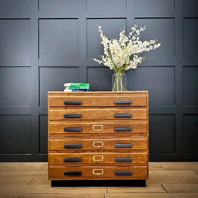Vintage Old School Oak Chest Of Drawers / Plan Map / Mid Century Art...