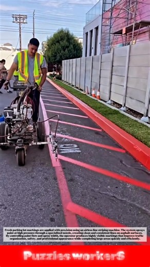 Perfect Parking Lot Striping! Road Marking Machine in Action