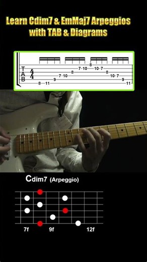 Learn C Diminished 7th and E Minor Major 7th (Cdim7 - EmM7) Arpeggios with TAB & Diagrams #shorts