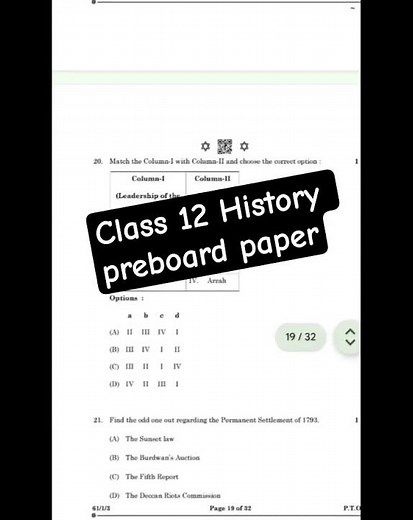 Class 12 History preboard paper 2025-26/ History preboard paper