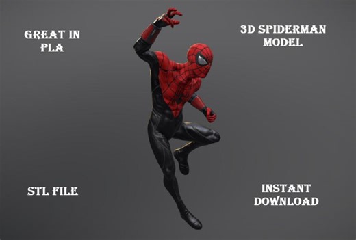 3D Spiderman Model in Action STL File | Instant Download - Etsy