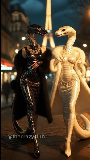 “Luxury Snake Models Walking in Paris | Snake Girls Fashion | The Crazy Club AI Video”#shorts #funny
