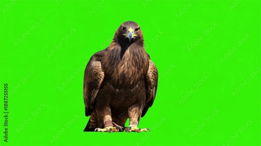 Golden Eagle Sitting and Looking Around on Green Screen Background for Chroma Key Compositing and Wildlife Concepts