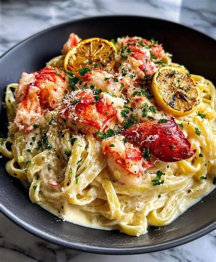 Creamy Lobster Fettuccine Alfredo 咽 A luxurious dinner idea that...