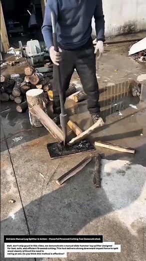 Extreme Manual Log Splitter in Action – Powerful Firewood Cutting Tool Demonstration.