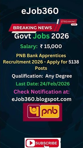 PNB Bank Apprentices Recruitment 2026 - Apply for 5138 Posts #jobs #governmentjobs #pnbbank #news