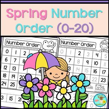 K-1st Number Order - Numbers 0-25 Trace Cut and Glue Practice Worksheets Spring
