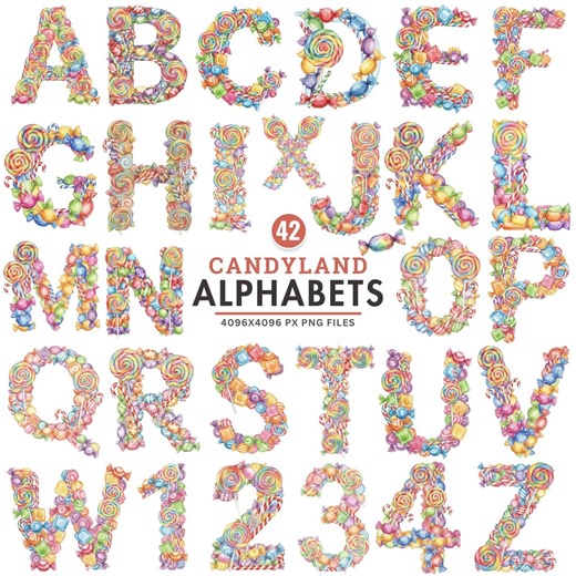 Candyland Alphabet Clipart, Watercolor Candy Letters PNG, Sweet Lollipop Alphabet, Confectionery Font, Printable Party Signs, Kids Crafts - Etsy Canada