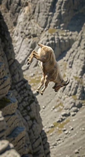 Goat Leaps the Canyon—Almost Loses Footing! 🐐 Epic Mountain Jump #wildlife #nature #animals