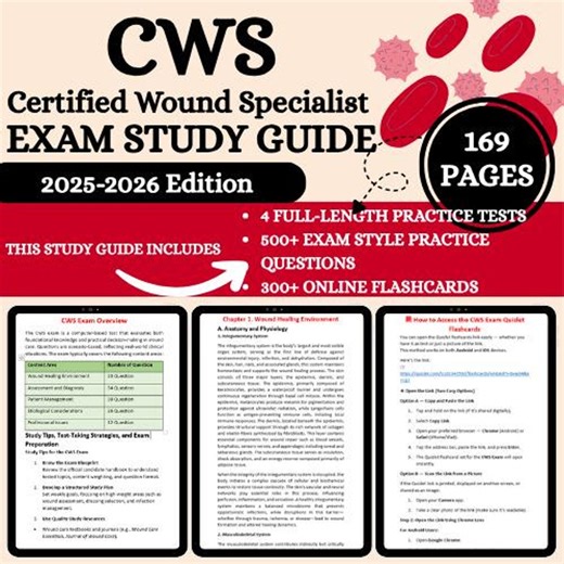 CWS Exam Study Guide 2025-2026 | CWS Exam Prep | Certified Wound Specialist Exam With 4 Practice Tests, 500 Questions & 300  Flashcards - Etsy Canada