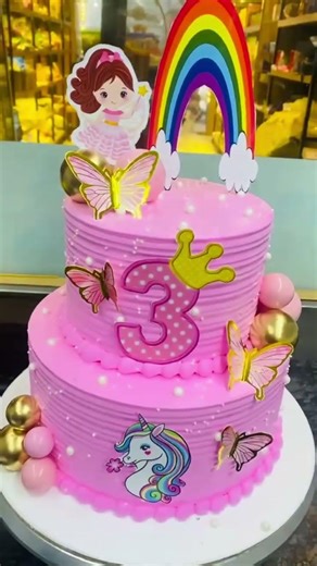 Haw to make cake butterfly cake and rainbow themed cake 2 step 3 year birthday cake design #cake
