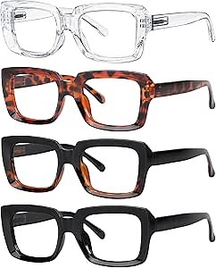Eyekepper 4 Pack Ladies Eyeglasses - Stylish Oversized Square Eyewears for Women