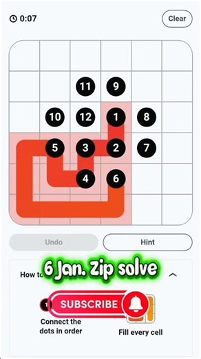 Linkedin 6 Jan. Zip Solve #games #linkedin #game #puzzle #puzzlegame #braintest #gaming #gameplay