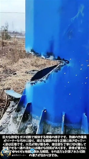鋼鉄の柱を焼き切るプロの溶断作業の瞬間を記録 #worker #process #farming #installation #satisfying
