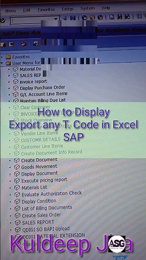 How to Display Eport any T. Code in Excel SAP | Export in excel | Download in sap | sap | sap course