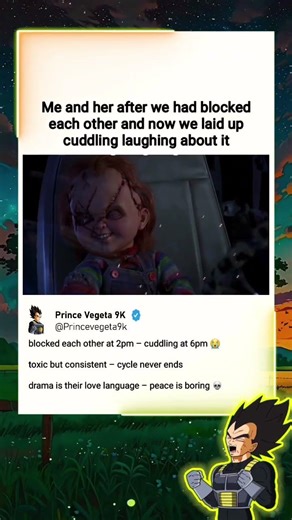 In Bride of Chucky (1998) Chucky & Tiffany – When You Block Each Other but End Up Together Again