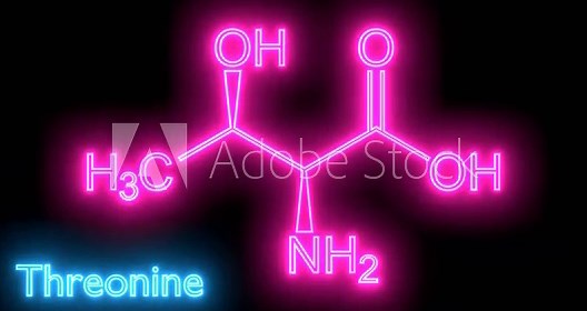 Amino acid threonine structural formula. Scientific substance. Essential amino acid.