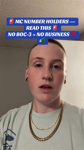 Kali Austin on Instagram: "If you have an MC number or you’re getting one, this is NON-NEGOTIABLE 👀 You MUST have a BOC-3 filing on file with FMCSA. Period. Point. Blank. No BOC-3 means you’re not active — and DOT will not play about that 🚨 Do it right the first time 💯 #MCNumber #BOC3 #FMCSACompliance #TruckingBusiness #OwnerOperator"