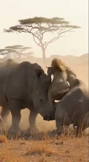 Lion vs Rhino: Epic Showdown in the Wild! #LionVsRhino #Wildlife #Nature #AnimalFight