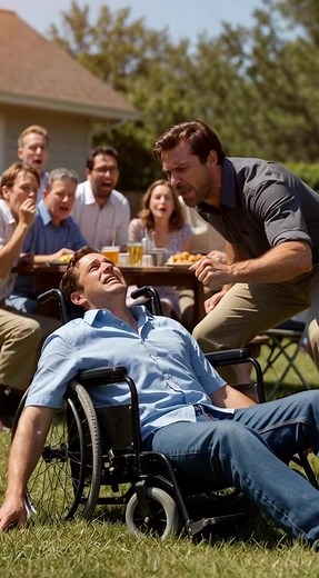 Tyler leaned over me, shouting in my face, “Get up!” His breath smelled strongly of beer and anger. Around us, the entire family joined in like an excited crowd: “Get up! Get up! Get up!” Dozens of voices. Aunt Linda was even clapping along as if it were some kind of pep rally. Kids pulled out their phones to film it. Some neighbors had stepped outside, watching the scene as if it were entertainment. I lay stretched across the scorching July pavement. My wheelchair had flipped on its side a few 