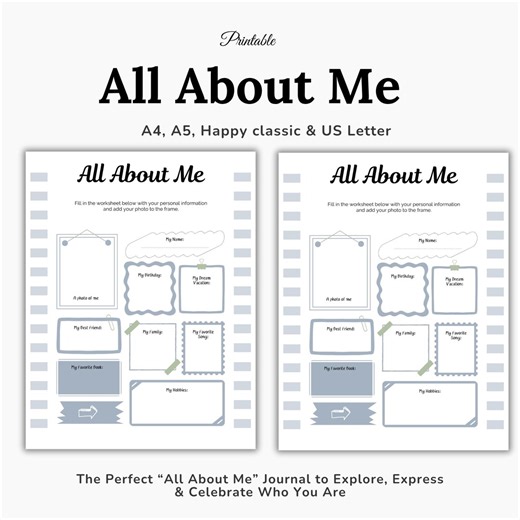 All About Me Printable, Get to Know Me Sheet, All About Me Page, About Me Template, Favorite Things List, Memory Keepsake, US Latter, A4, A5 - Etsy