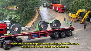 Steel Coil Truck Stuck on Sharp Turn 💢 Rescue Operation with Two Excavators | Sitinjau Lauik Channel