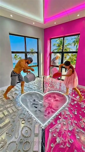 THIS DOUBLE FLOOR IS CRAZY 😱 Silver vs Pink Heart Epoxy Floor #epoxyfloor #epoxy #design