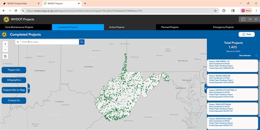 West Virginia Department of Transportation’s road project map is now live