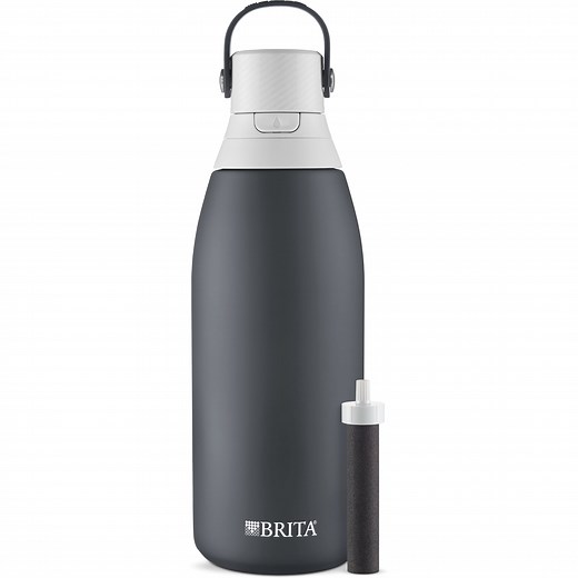 Brita Premium Stainless Steel Leak Proof Filtered Water Bottle, Carbon, 32 oz