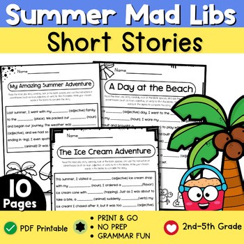 Summer Mad Libs | End of Year Grammar Activities| End of Year and Summer Grammar