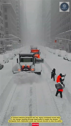 HARDWORK & WINTER WONDERLAND: Heavy Snowplow Trucks and Manual Crews Clearing Deep Blizzard Drifts